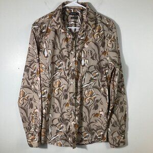 Mens‎ Devred 1902 Extra Slim Fit Floral Button Shirt Tan Brown XL Made in France